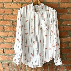 A New Day Floral Striped Button Down Blouse size S
